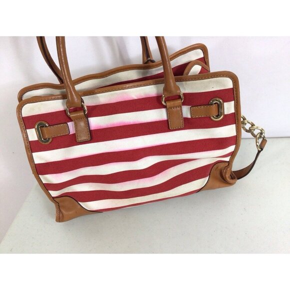 Michael Kors Stripe Red Purse Satchel Bag - Picture 3 of 10